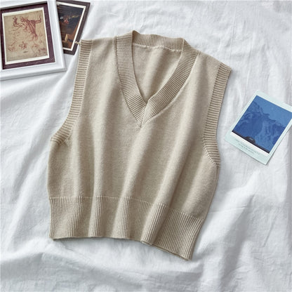 Autumn Women Sweater Vest Preppy Style V-neck Pullover Loose