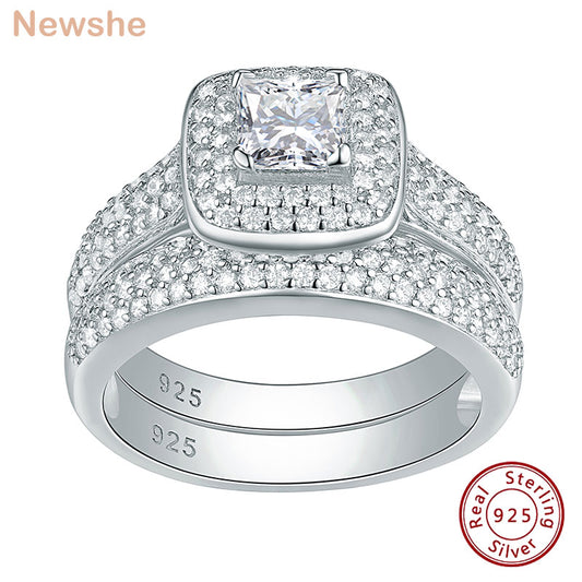 Newshe 2 Pcs Classic Wedding Rings For Women 925 Sterling Silver Jewelry