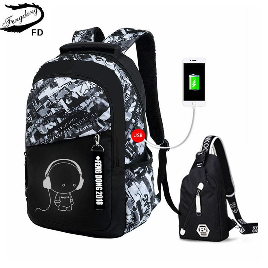 Fengdong boys school bags waterproof large backpack for teenagers