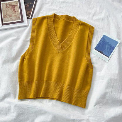 Autumn Women Sweater Vest Preppy Style V-neck Pullover Loose