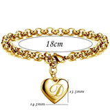Initial Charm Gold-Color Bracelets Stainless Steel Heart 26 Letters