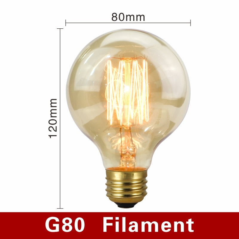Retro Edison Bulb E27 220V 40W Light Bulb A60 ST58 ST64 T10 T45 T185 G80 G95 Filament