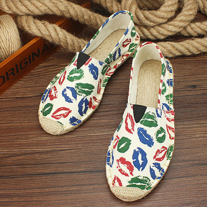 2022 Summer Autumn Men Canvas Shoes Breathable Men's Casual Shoes Slip-On Hemp Shoes Graffiti Espadrilles Women Footwear Flats