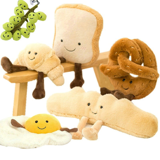 Cute Pretzel Crossant Toast Bread Food Plush Toy Stuffed Cartoon Boba Tea Baguette Poach Egg Decor Doll For Girl Kids Birthday