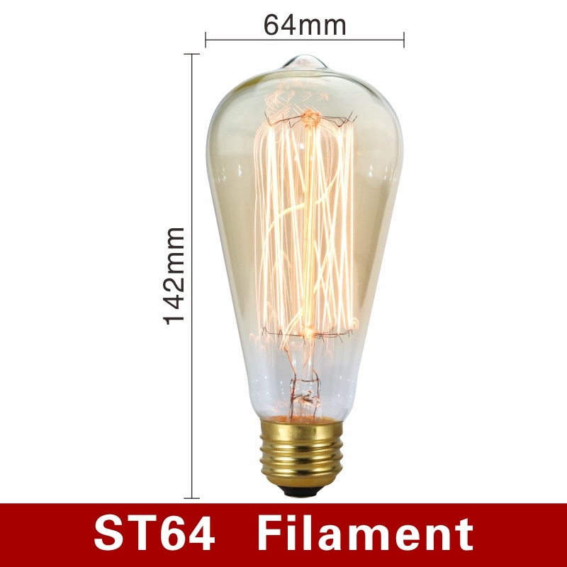 Retro Edison Bulb E27 220V 40W Light Bulb A60 ST58 ST64 T10 T45 T185 G80 G95 Filament
