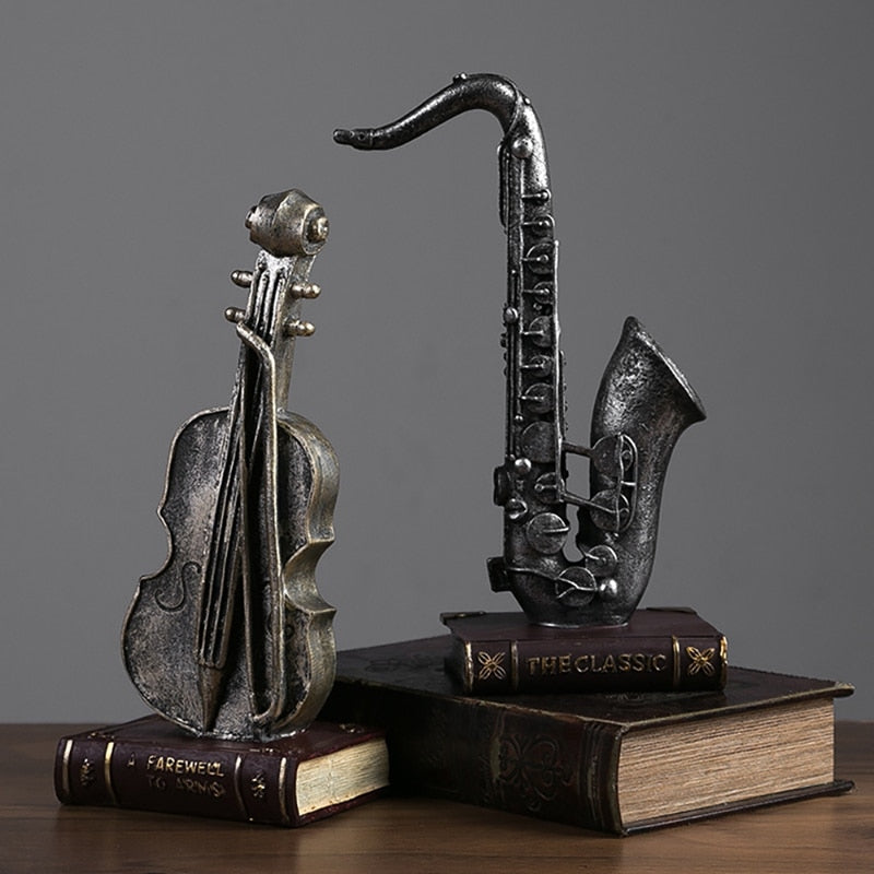 ERMAKOVA 11.4"(29cm)Retro Resin Sax with Book Figurine Saxophone Miniature