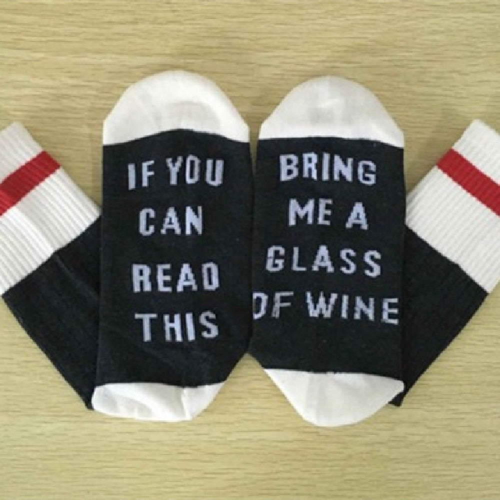 Autumn Spring Women Wine Socks Knitted Letter Cute Meia Funny