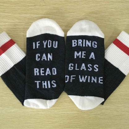 Autumn Spring Women Wine Socks Knitted Letter Cute Meia Funny