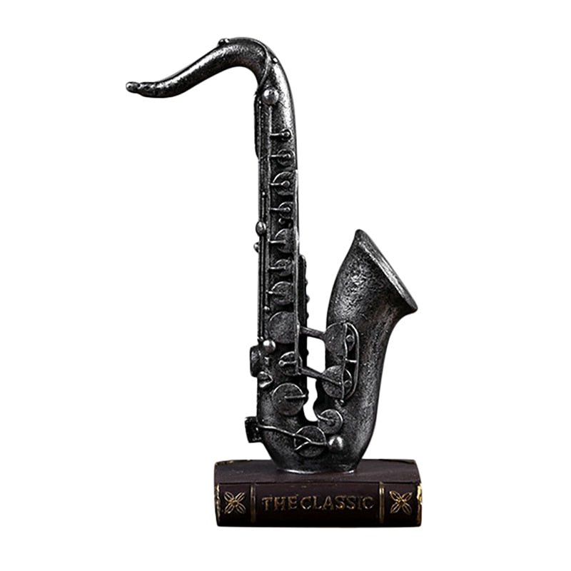 ERMAKOVA 11.4"(29cm)Retro Resin Sax with Book Figurine Saxophone Miniature