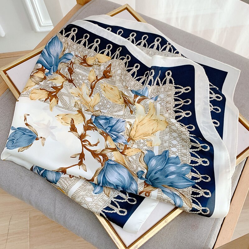 70*70cm Spring Autumn Lady Beach Silk Scarf New Style Headscarf Women Fashion Square shawl wrap Luxury foulard bandanna muffler