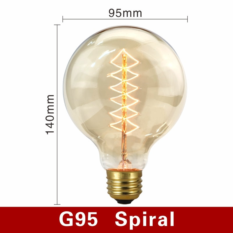 Retro Edison Bulb E27 220V 40W Light Bulb A60 ST58 ST64 T10 T45 T185 G80 G95 Filament
