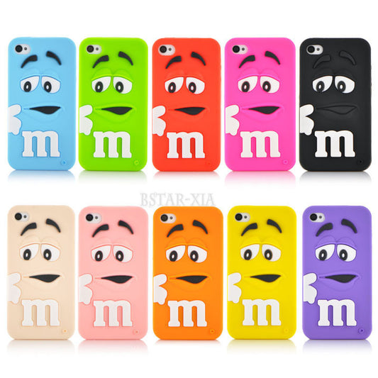 Soft silicone cute M&M Chocolate colorful Rainbow Beans phone case cartoon cover For iphone 4 4s PT1358 - Shopy Max