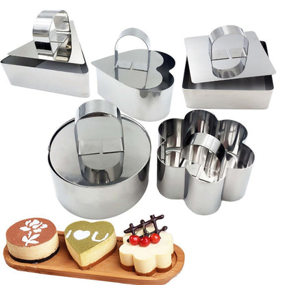 Stainless Steel Cake Ring Mousse Cake Mold Onigiri Sushi Tool with Push Plate Non-
