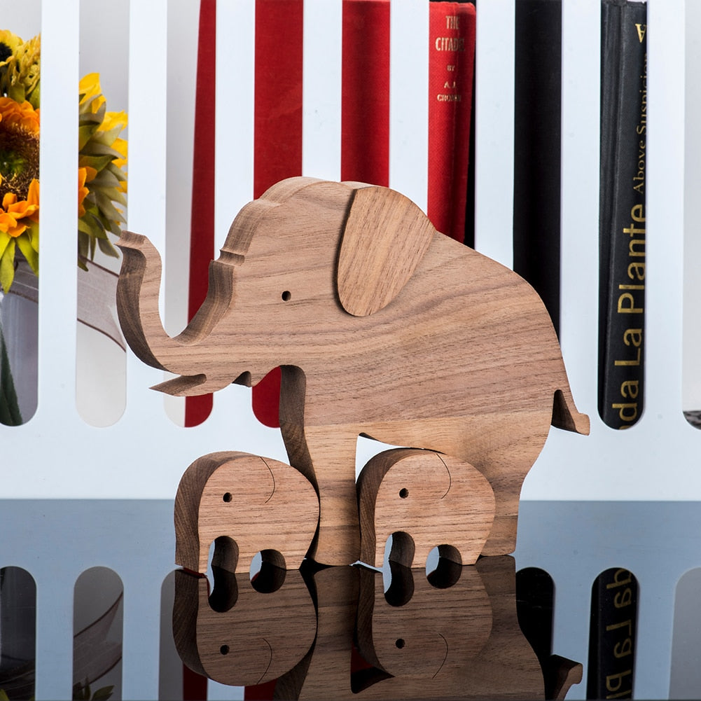 Family Puppy Wood Dog Craft Figurine Desktop Table Ornament