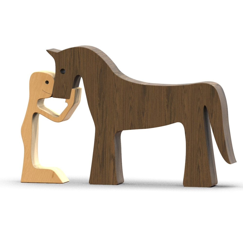 Family Puppy Wood Dog Craft Figurine Desktop Table Ornament