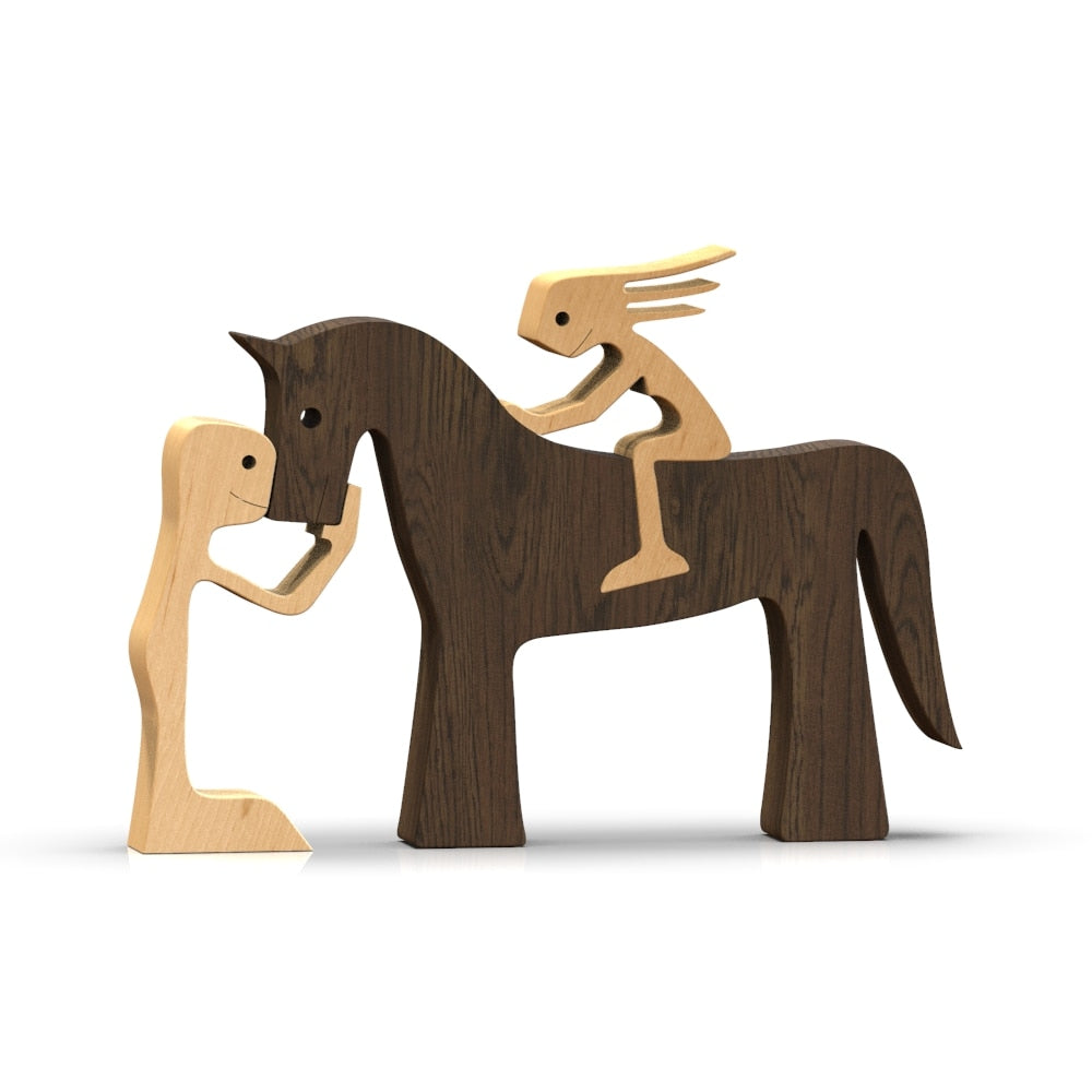 Family Puppy Wood Dog Craft Figurine Desktop Table Ornament