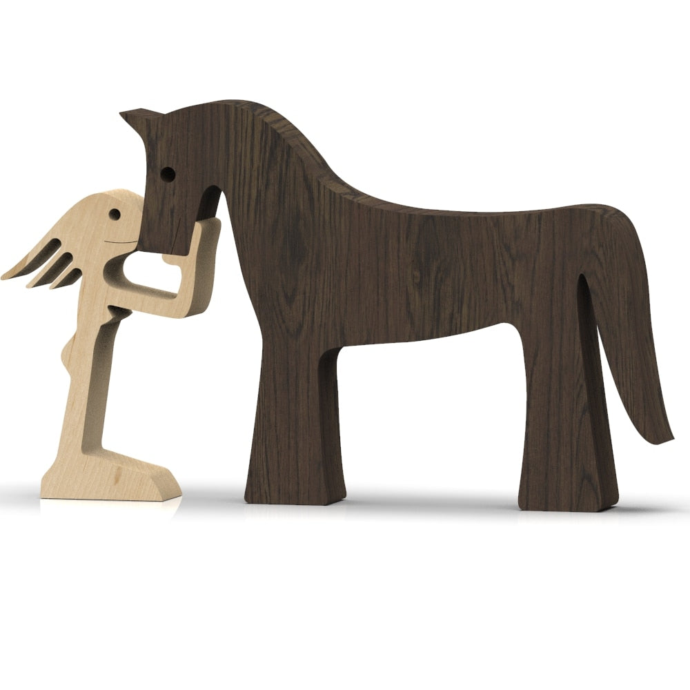 Family Puppy Wood Dog Craft Figurine Desktop Table Ornament