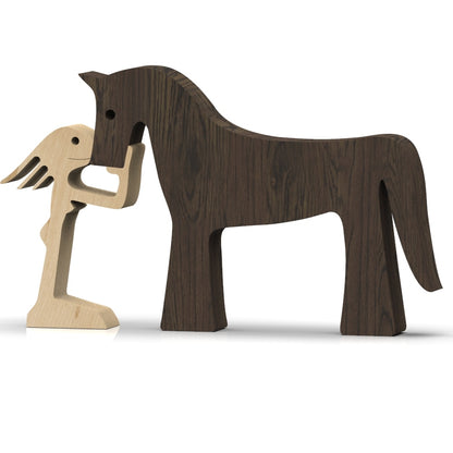 Family Puppy Wood Dog Craft Figurine Desktop Table Ornament