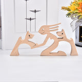 Family Puppy Wood Dog Craft Figurine Desktop Table Ornament