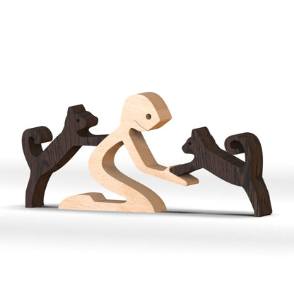 Family Puppy Wood Dog Craft Figurine Desktop Table Ornament