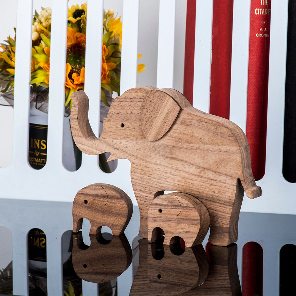 Family Puppy Wood Dog Craft Figurine Desktop Table Ornament