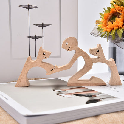 Family Puppy Wood Dog Craft Figurine Desktop Table Ornament