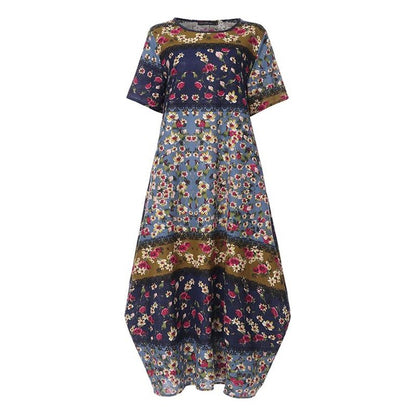 ZANZEA Fashion Summer Maxi Dress Women&#39;s Printed Sundress Casual Short Sleeve Vestidos Female High Waist Robe Femme
