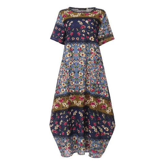 ZANZEA Fashion Summer Maxi Dress Women&#39;s Printed Sundress Casual Short Sleeve Vestidos Female High Waist Robe Femme