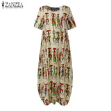 ZANZEA Fashion Summer Maxi Dress Women&#39;s Printed Sundress Casual Short Sleeve Vestidos Female High Waist Robe Femme