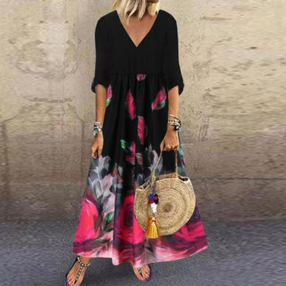 ZANZEA Fashion Summer Maxi Dress Women&#39;s Printed Sundress Casual Short Sleeve Vestidos Female High Waist Robe Femme