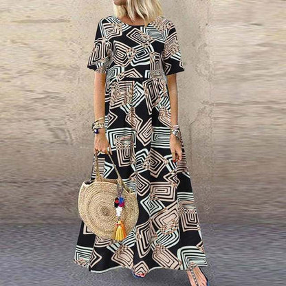 ZANZEA Fashion Summer Maxi Dress Women&#39;s Printed Sundress Casual Short Sleeve Vestidos Female High Waist Robe Femme
