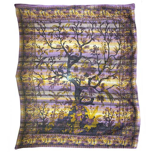 Cadi Cotton Bedspread / Wall Art - Tree of Life - Lavender - Shopy Max