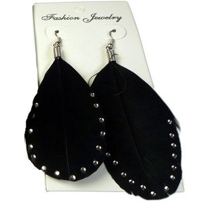 Feather Earring - Black & Diamante
