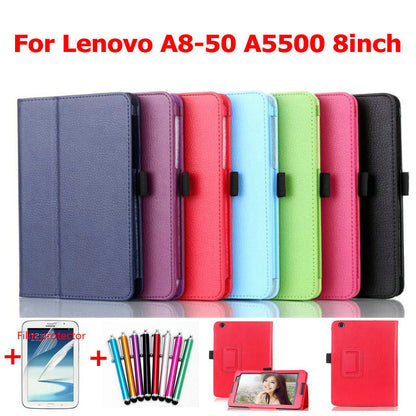 for lenovo A5500 8 inch tablet  leather case stand  folding super slim A8-50 cover +screen stylus pen as gift