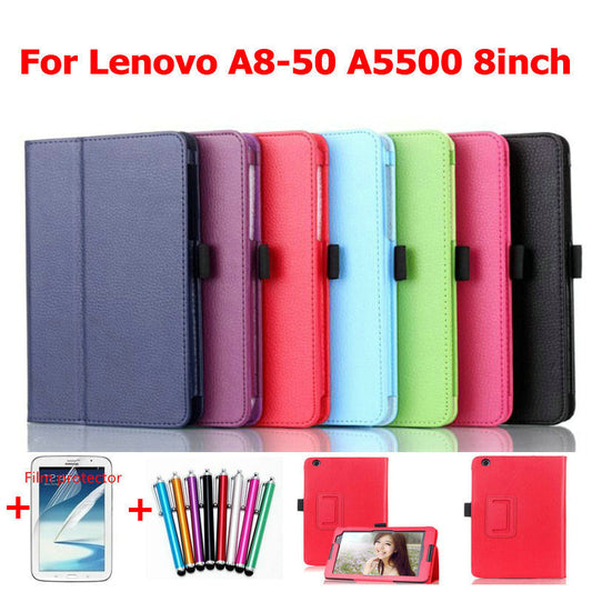 for lenovo A5500 8 inch tablet  leather case stand  folding super slim A8-50 cover +screen stylus pen as gift