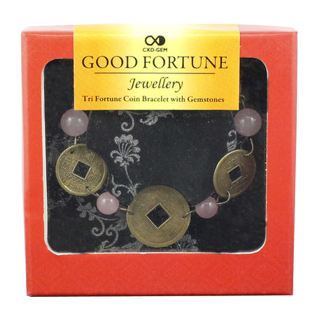 Good Fortune Bracelet - Rose Quartz and Coins