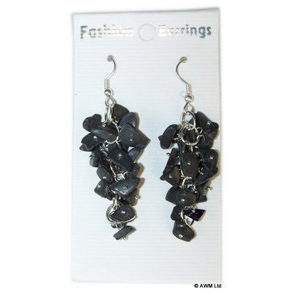 Gemstone Cluster Earrings -Black Agate - Shopy Max