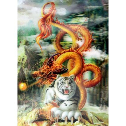 Lrg High Def 3D Pic - Gold Dragon White Tiger