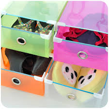 Drawer-out Plastic Storage Shoe Box Transparent Shoebox 8 Colors Metal-edged