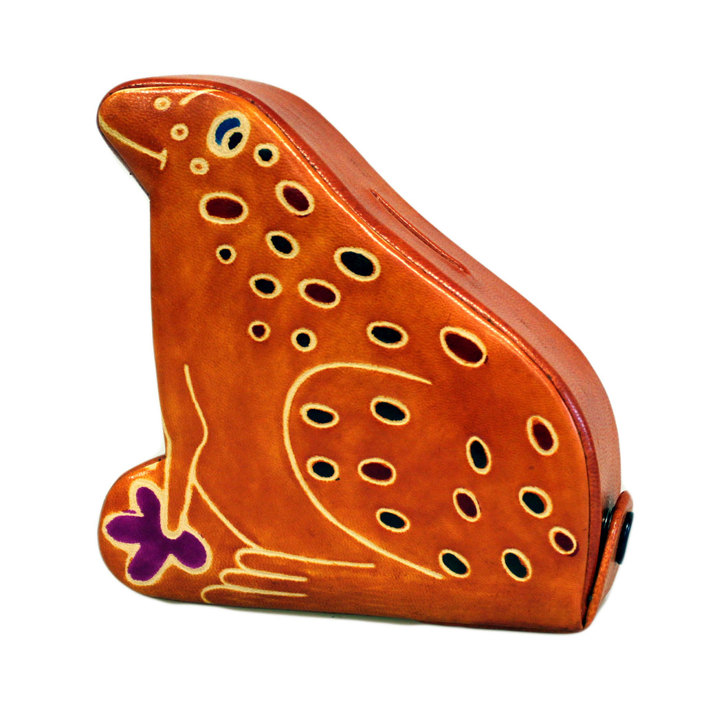 Leather Money Box - Small Brown Frog