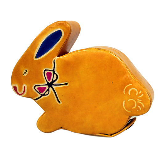 Leather Money Box - Sml Yellow Bunny
