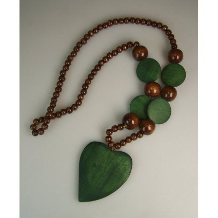 Monkey Wood Heart Pendant - Emerald