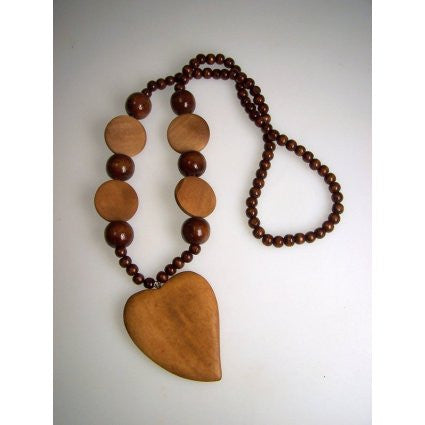 Monkey Wood Heart Pendant - Tan