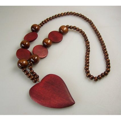 Monkey WoodHeart Pendant - Ruby