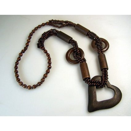 Monkey Wood Heart Necklaces - Ebony