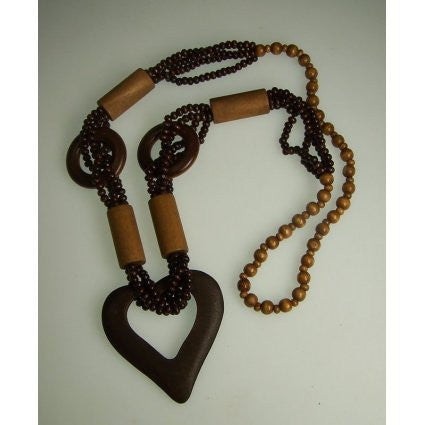 Monkey Wood Heart Necklaces - Tan