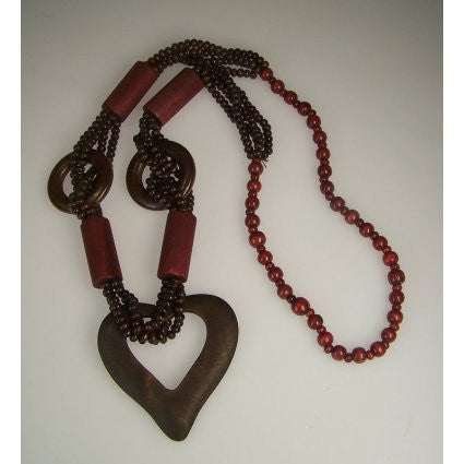 Monkey Wood Heart Necklaces - Ruby