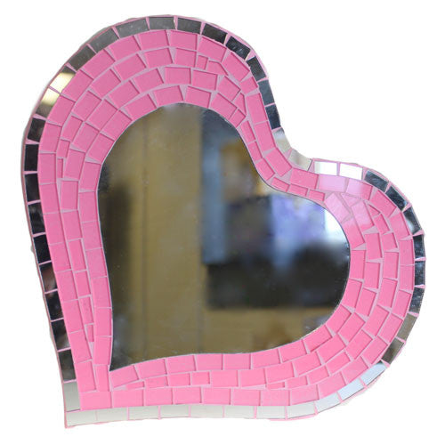Mosaic - Lrg Pink Heart Mirror- Pink