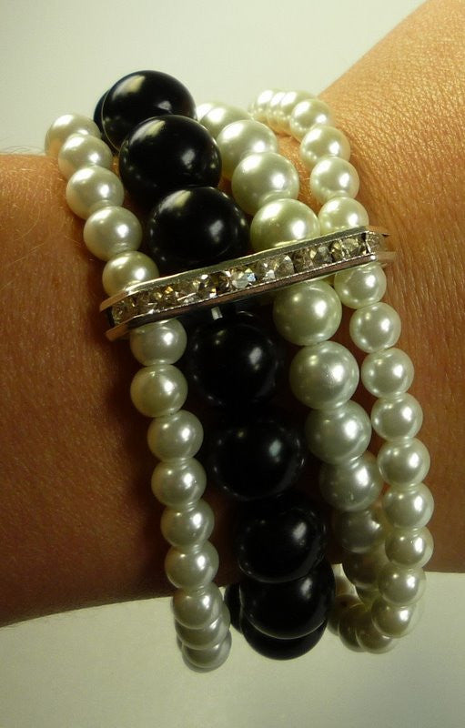 Perilous Pearls Four String Bracelet & Diamante - Shopy Max