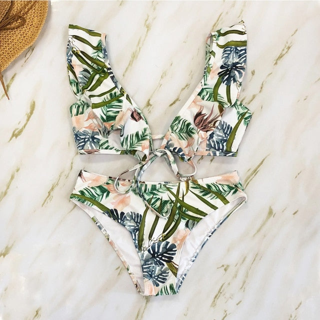 2019 New Bikini Beach Skirt Tunics for Beach Long Leaves Print Bikini Cover up